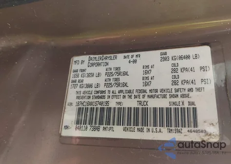 2001 Dodge Ram 1500 St/Work Special/Ws from USA, damaged, VIN 1B7HC16XX1S740195